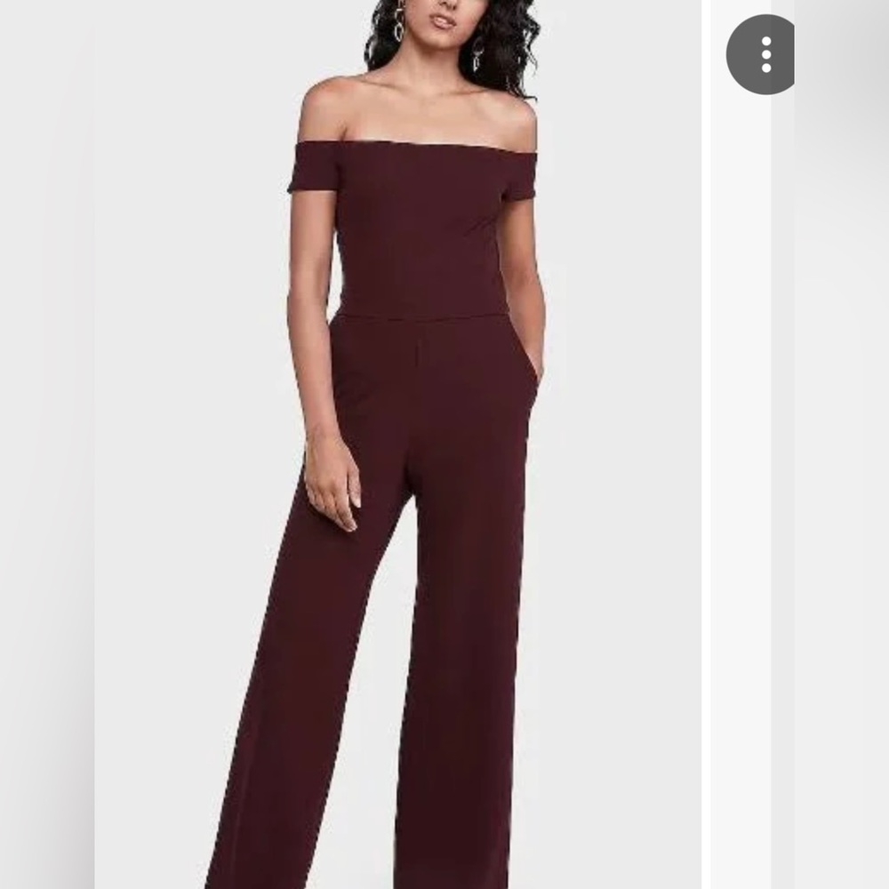 Express burgundy off the shoulder jumpsuit